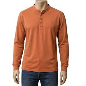 Mofiz X Mens Long Sleeve Henley Shirt Band Collar Burnt Light Brown Pique - Read